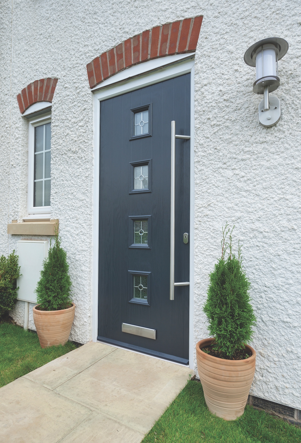 contemporary composite door with long square handle